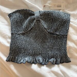 Smocked Cropped Strapless Bustier Top in Heather Gray